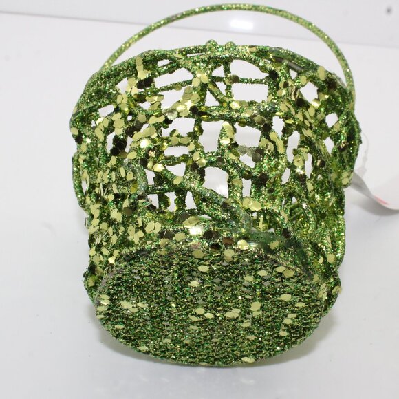 Lot of 2 Celebrate It Small Decorative Green Sparkle Wire Baskets Christmas Noel - Picture 4 of 5